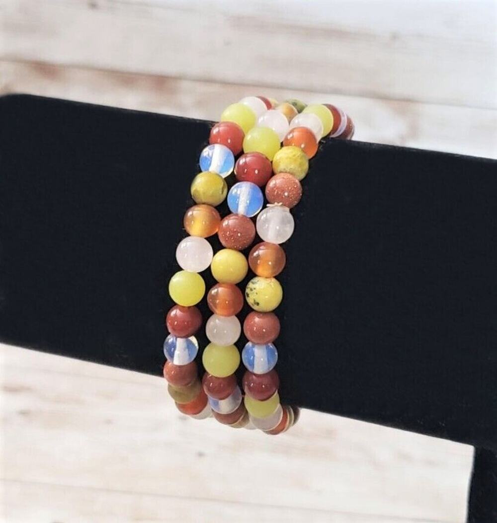 Vintage Bracelet - 3 Intertwined Stretch Bracelets Orange/Yellow/Brown
